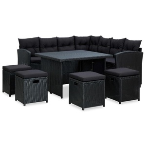 vidaXL, vidaXL 6-tlg. Garten-Lounge-Set mit Auflagen Poly Rattan Schwarz, vidaXL 6-tlg. Garten-Lounge-Set mit Auflagen Poly Rattan Schwarz