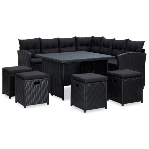 vidaXL, vidaXL 6-tlg. Garten-Lounge-Set mit Auflagen Poly Rattan Schwarz, vidaXL 6-tlg. Garten-Lounge-Set mit Auflagen Poly Rattan Schwarz