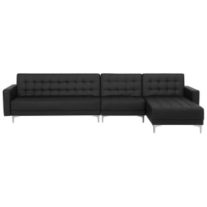 Beliani, Beliani Modulsofa Kunstleder Schlaffunktion schwarz linksseitig ABERDEEN, Beliani - Ecksofa aus Kunstleder Modern ABERDEEN, One Size, Schwarz