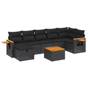 vidaXL, vidaXL 8-tlg. Garten-Sofagarnitur mit Kissen Schwarz Poly Rattan, vidaXL 8-tlg. Garten-Sofagarnitur mit Kissen Schwarz Poly Rattan