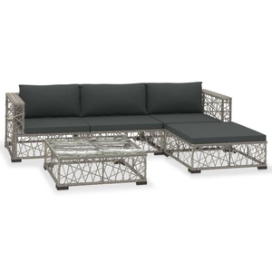 Diverse Hardware, 5-tlg. Garten-Lounge-Set mit Auflagen Poly Rattan Grau
