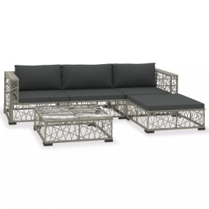 Diverse Hardware, 5-tlg. Garten-Lounge-Set mit Auflagen Poly Rattan Grau