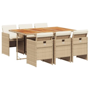 vidaXL, vidaXL 7-tlg. Garten-Essgruppe mit Kissen Beige Poly Rattan