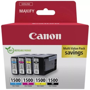 Canon, Canon PGI-1500 BK/C/M/Y Multipack - 4er-Pack - Schwarz, Gelb, Cyan, Magenta - original - Tintenbehälter - für MAXIFY iB4050, iB4150, MB5150, MB5155, MB5350, MB5450, Canon Druckerpatrone PGI-1500 BK/C/M/Y Multipack Original Kombi-Pack Schwarz, Cyan, Magenta, Gelb 9218B006