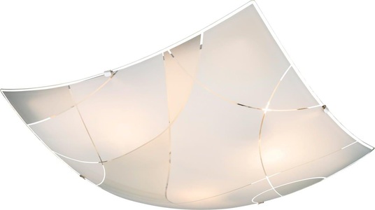 Globo, GLOBO PARANJA Deckenleuchte weiß chrom, Glas satiniert, Dekorlinien, LxBxH:400x400x80,, Deckenleuchte Paranja 40x40x8
