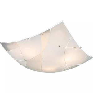 Globo, GLOBO PARANJA Deckenleuchte weiß chrom, Glas satiniert, Dekorlinien, LxBxH:400x400x80,, Deckenleuchte Paranja 40x40x8