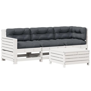 vidaXL, vidaXL 4-tlg. Garten-Lounge-Set mit Kissen Weiß Massivholz Kiefer