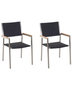 Beliani, Beliani Gartenstuhl Rattan 2er Set Edelstahl GROSSETO, Set mit 2 Stühlen aus PE Rattan Modern GROSSETO Set mit 2 Stühlen aus PE Rattan Modern GROSSETO