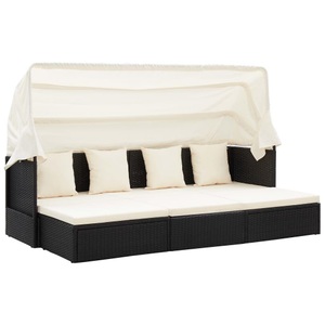 vidaXL, vidaXL Gartenbett mit Dach Schwarz Poly Rattan