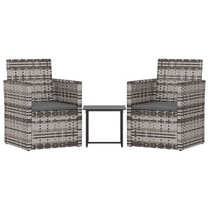 vidaXL, vidaXL 3-tlg. Garten-Lounge-Set mit Kissen Poly Rattan Grau