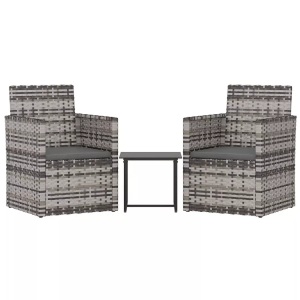 vidaXL, vidaXL 3-tlg. Garten-Lounge-Set mit Kissen Poly Rattan Grau