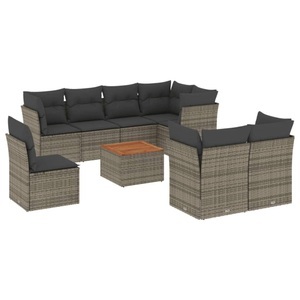 vidaXL, vidaXL 9-tlg. Garten-Sofagarnitur mit Kissen Grau Poly Rattan, vidaXL 9-tlg. Garten-Sofagarnitur mit Kissen Grau Poly Rattan