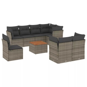 vidaXL, vidaXL 9-tlg. Garten-Sofagarnitur mit Kissen Grau Poly Rattan, vidaXL 9-tlg. Garten-Sofagarnitur mit Kissen Grau Poly Rattan