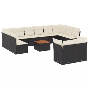 vidaXL, vidaXL 13-tlg. Garten-Sofagarnitur mit Kissen Schwarz Poly Rattan, vidaXL 13-tlg. Garten-Sofagarnitur mit Kissen Schwarz Poly Rattan