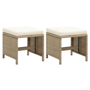 Diverse Hardware, Gartenhocker 2 Stk. mit Sitzkissen Poly Rattan Beige