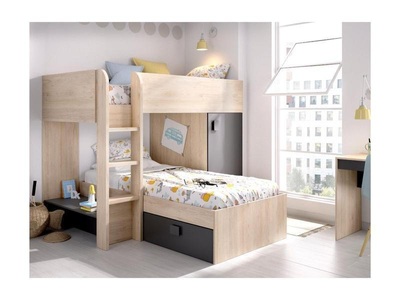 Vente-unique, Etagenbett mit Stauraum 2Modulierbar Eiche RICARDO Etagenbett mit Stauraum 2Modulierbar Eiche RICARDO, 