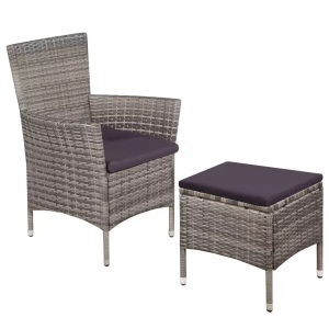 Diverse Hardware, Gartenstuhl und Hocker mit Polstern Poly Rattan Grau, vidaXL Gartenstuhl und Hocker mit Polstern Poly Rattan Grau