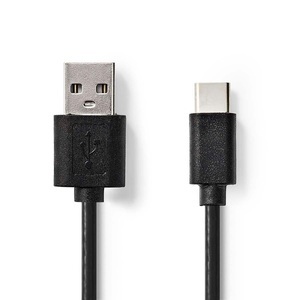 USB-Kabel | USB 2.0 | USB-A Stecker | USB-C? Stecker | 2,5 W | 480 Mbps | Vernickelt | 2,00 m | Rund | PVC | Schwarz | Etikett