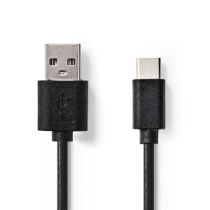 Nedis, USB-Kabel | USB 2.0 | USB-A Stecker | USB-C? Stecker | 2,5 W | 480 Mbps | Vernickelt | 2,00 m | Rund | PVC | Schwarz | Etikett