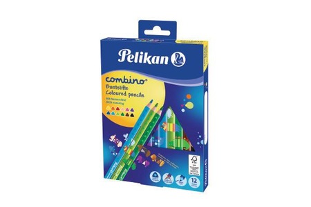 Pelikan, Pelikan Farbstifte Combino triangular, Pelikan Buntstifte Combino, Tier-Motive, 811194, (12 Farben)
