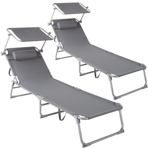 TecTake, 2 Gartenliegen 4-stufig mit Kopfpolster 2 Gartenliegen 4-stufig mit Kopfpolster, 