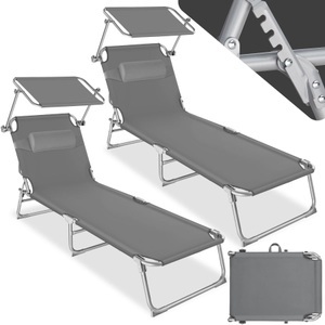 TecTake, 2 Gartenliegen 4-stufig mit Kopfpolster 2 Gartenliegen 4-stufig mit Kopfpolster, 