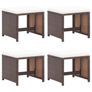 vidaXL, vidaXL Gartenhocker 4 Stk. mit Kissen Poly Rattan Braun, vidaXL Gartenhocker 4 Stk. mit Kissen Poly Rattan Braun