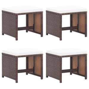 vidaXL, vidaXL Gartenhocker 4 Stk. mit Kissen Poly Rattan Braun, vidaXL Gartenhocker 4 Stk. mit Kissen Poly Rattan Braun