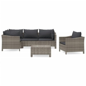 vidaXL, vidaXL 6-tlg. Garten-Lounge-Set mit Kissen Grau Poly Rattan, 