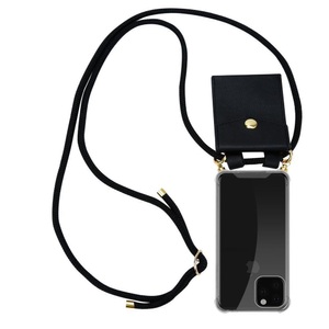 Cadorabo, Cadorabo Handy Kette für Apple iPhone 11 PRO MAX (XI PRO MAX) in SCHWARZ - Silikon Necklace Umhänge Hülle mit Gold Ringen, Kordel Band Schnur und a..., Cadorabo - Handy Kette für Apple iPhone 11 PRO MAX Silikon mit Gold Ringen, Schwarz
