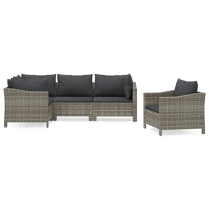 vidaXL, vidaXL 5-tlg. Garten-Lounge-Set mit Kissen Grau Poly Rattan