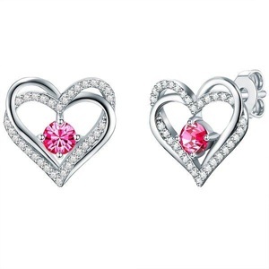 Rafaela Donata, Ohrstecker Sterling Silber Verziert Mit Kristallen Von Swarovski® Pink Zirkonia Weiß Damen Silber 14mm, Rafaela Donata - Ohrstecker Herz, 14mm, Silber