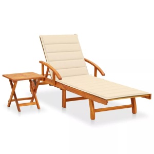vidaXL, vidaXL Sonnenliege mit Tisch und Auflage Akazie Massivholz, vidaXL Sonnenliege mit Tisch und Auflage Akazie Massivholz