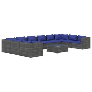vidaXL, vidaXL 11-tlg. Garten-Lounge-Set mit Kissen Poly Rattan Grau, 