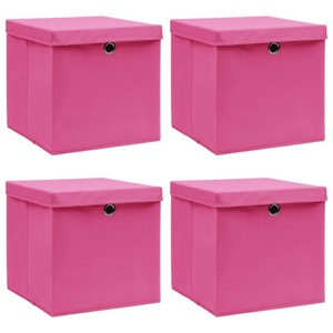 vidaXL, vidaXL Aufbewahrungsboxen mit Deckel 4 Stk. Rosa 32×32×32cm Stoff, vidaXL Aufbewahrungsboxen mit Deckeln 4 Stk. Rosa 32x32x32 cm Stoff