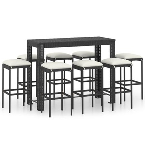 vidaXL, vidaXL 9-tlg. Gartenbar-Set mit Kissen Poly Rattan Schwarz, 