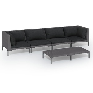 vidaXL, vidaXL 5-tlg. Garten-Lounge-Set mit Kissen Poly Rattan Dunkelgrau, 