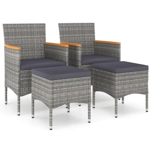 vidaXL, vidaXL 4-tlg. Gartenstuhl und Hocker Set Poly Rattan Grau