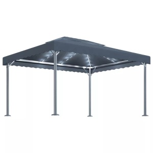 vidaXL, vidaXL Pavillon mit LED-Lichterkette 400x300 cm Anthrazit Aluminium, vidaXL Pavillon mit LED-Lichterkette 400x300 cm Anthrazit Aluminium