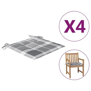 vidaXL, vidaXL Gartenstuhl-Sitzkissen 4 Stk. Grau Karomuster 50x50x4 cm Stoff, vidaXL Gartenstuhl-Kissen 4 Stk. Grau Karomuster 50x50x3 cm