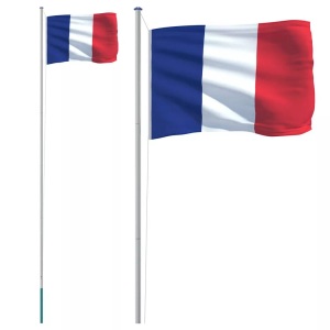 vidaXL, vidaXL Französische Flagge mit Mast 6,23 m Aluminium, vidaXL Französische Flagge mit Mast 6,23 m Aluminium