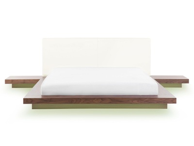 Beliani, Beliani Bett Holzfarbton mit LED-Beleuchtung weiss 160 x 200 cm ZEN, 
