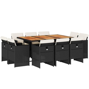 vidaXL, vidaXL 11-tlg. Garten-Essgruppe mit Kissen Schwarz Poly Rattan
