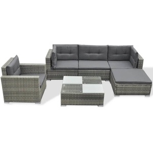 Diverse Hardware, 6-tlg. Garten-Lounge-Set mit Auflagen Poly Rattan Grau