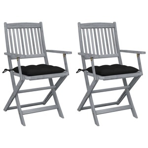 vidaXL, vidaXL Klappbare Gartenstühle 2 Stk. mit Kissen Massivholz Akazie, vidaXL Klappbare Gartenstühle 2 Stk. mit Kissen Massivholz Akazie