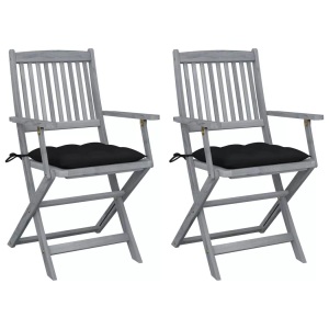 vidaXL, vidaXL Klappbare Gartenstühle 2 Stk. mit Kissen Massivholz Akazie, vidaXL Klappbare Gartenstühle 2 Stk. mit Kissen Massivholz Akazie
