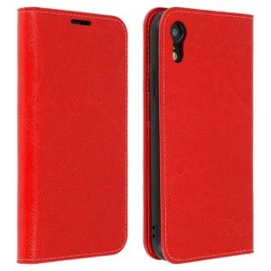 Avizar, Avizar Tragetasche für Apple iPhone XR - rot Leder Buch Geschäftsfall, Avizar - Cover Echtleder Apple iPhone XR Rot, Rot