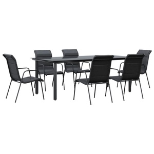 vidaXL, vidaXL 7-tlg. Garten-Essgruppe Schwarz Stahl und Textilene