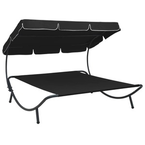 vidaXL, vidaXL Garten-Sonnenliege mit Sonnendach Schwarz, vidaXL Garten-Sonnenliege mit Sonnendach Schwarz