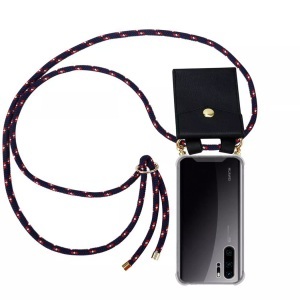 Cadorabo, Cadorabo Handy Kette für Huawei P30 PRO in BLAU ROT WEISS GEPUNKTET - Silikon Necklace Umhänge Hülle mit Gold Ringen, Kordel Band Schnur und abnehm..., Cadorabo - Handy Kette für Huawei P30 PRO Silikon mit Gold Ringen, Blau Denim Dunkel